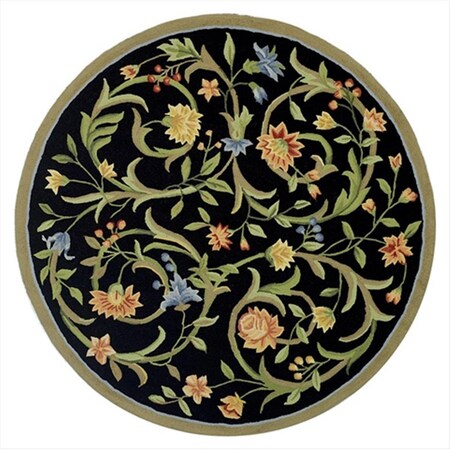Safavieh 3 ft. x 3 ft. Round- Country and Floral Chelsea Black Hand Hooked Rug HK248B-3R